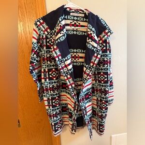 Woman’s Woolrich Open Front Long Hooded Cardigan Southwest Aztec Print Size xs